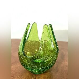 Vintage Viking avocado green crackle glass patio lite candle holder 1960-1970s